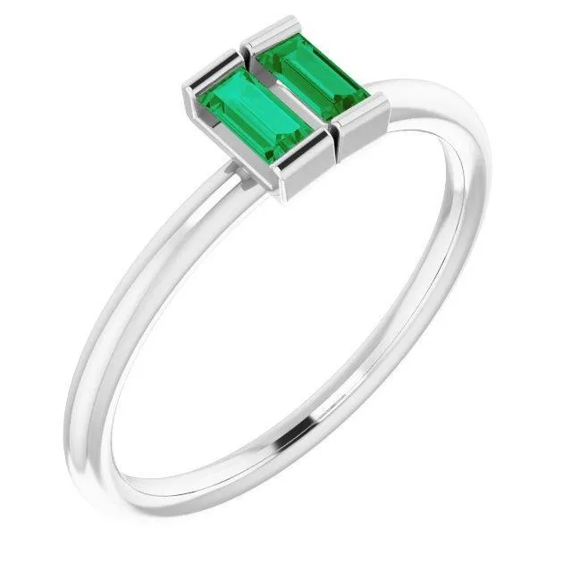 Straight Baguette Two Gemstone Bezel Ring