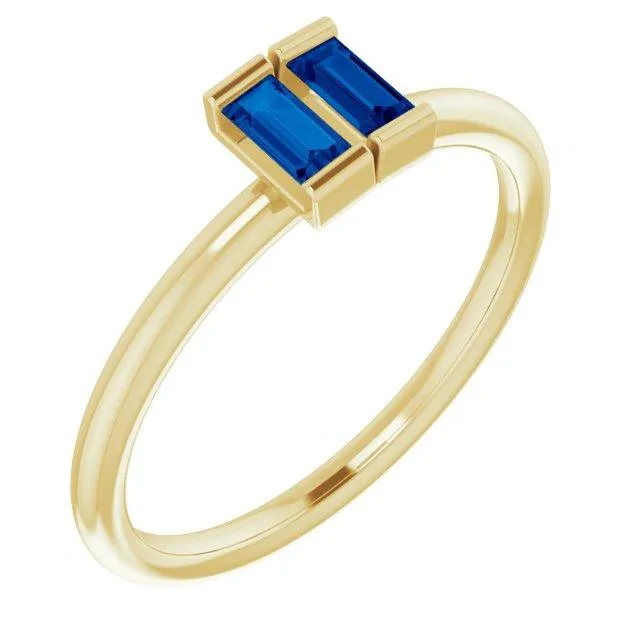 Straight Baguette Two Gemstone Bezel Ring