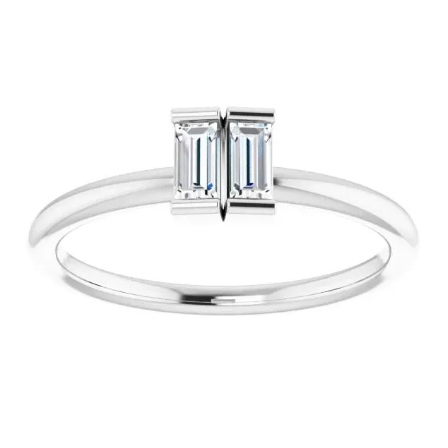 Straight Baguette Two Gemstone Bezel Ring