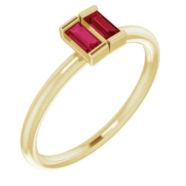 Straight Baguette Two Gemstone Bezel Ring