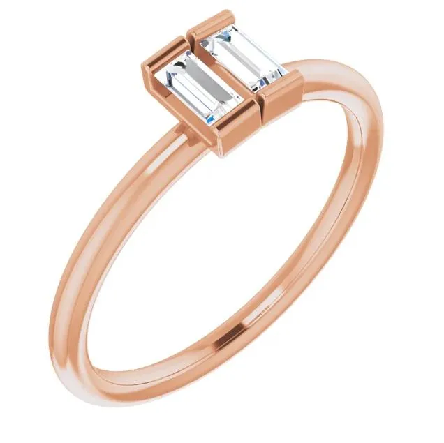 Straight Baguette Two Gemstone Bezel Ring