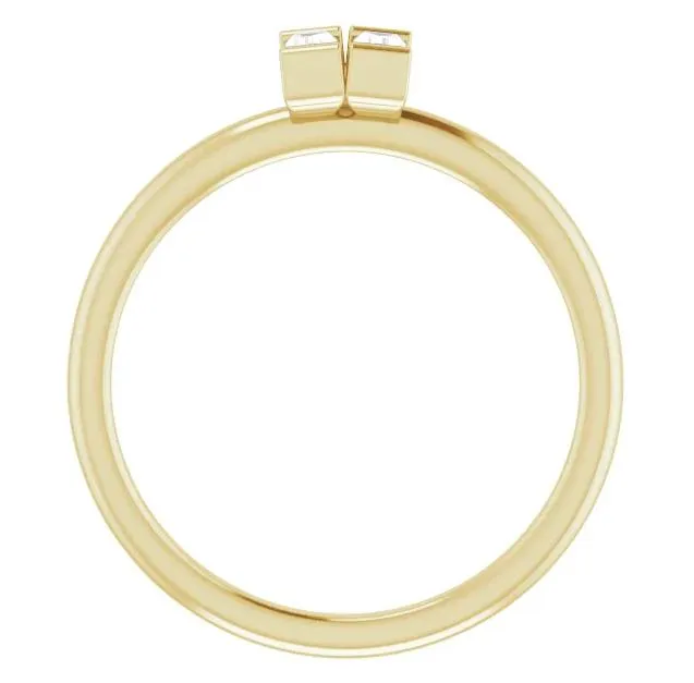 Straight Baguette Two Gemstone Bezel Ring