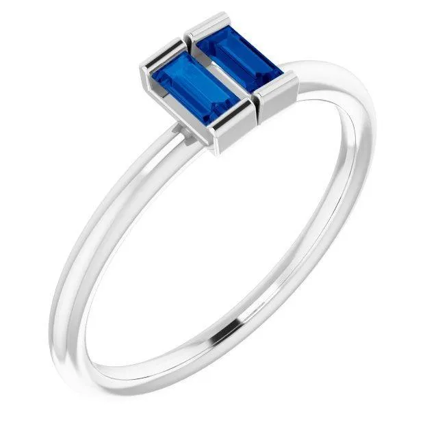 Straight Baguette Two Gemstone Bezel Ring