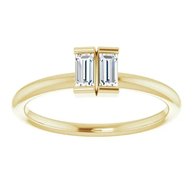 Straight Baguette Two Gemstone Bezel Ring