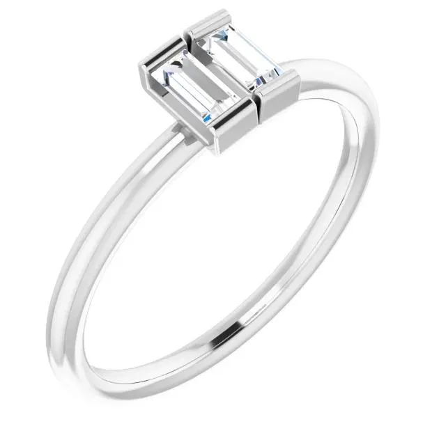 Straight Baguette Two Gemstone Bezel Ring