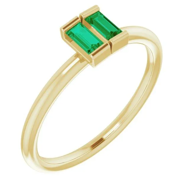 Straight Baguette Two Gemstone Bezel Ring