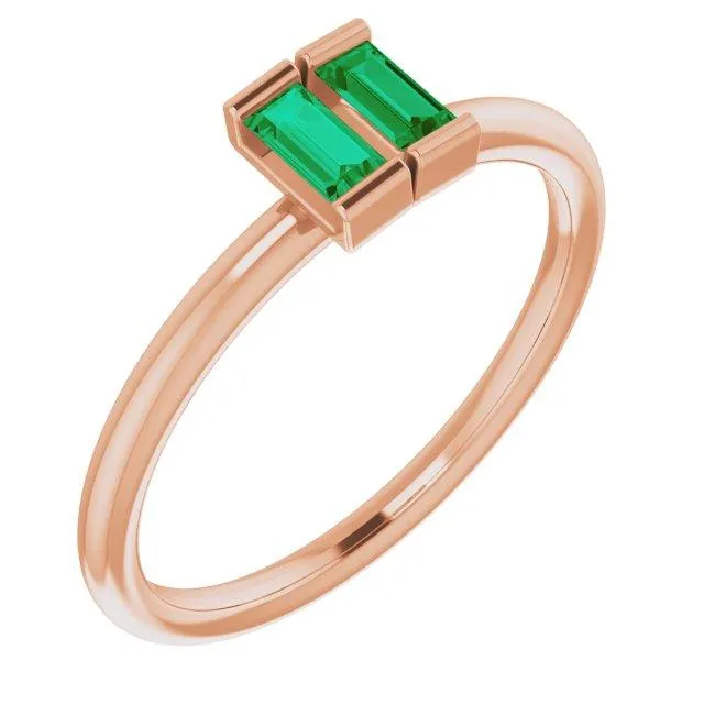 Straight Baguette Two Gemstone Bezel Ring