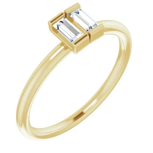 Straight Baguette Two Gemstone Bezel Ring