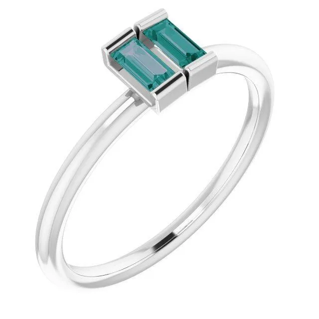 Straight Baguette Two Gemstone Bezel Ring