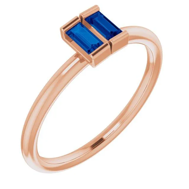 Straight Baguette Two Gemstone Bezel Ring