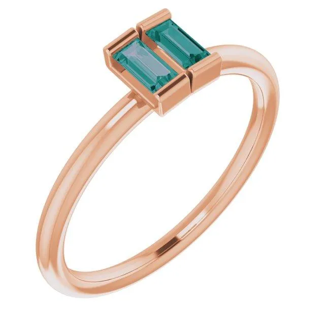 Straight Baguette Two Gemstone Bezel Ring