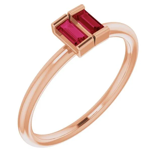 Straight Baguette Two Gemstone Bezel Ring