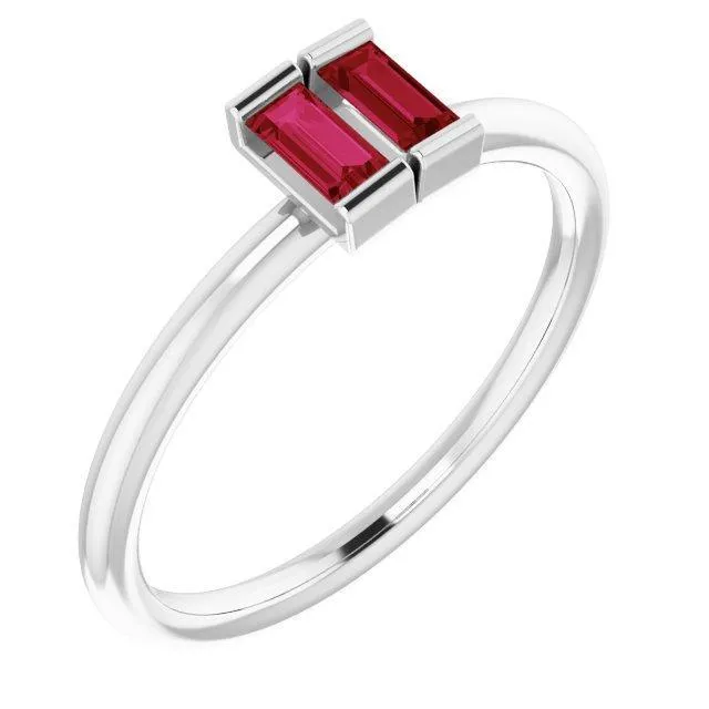 Straight Baguette Two Gemstone Bezel Ring