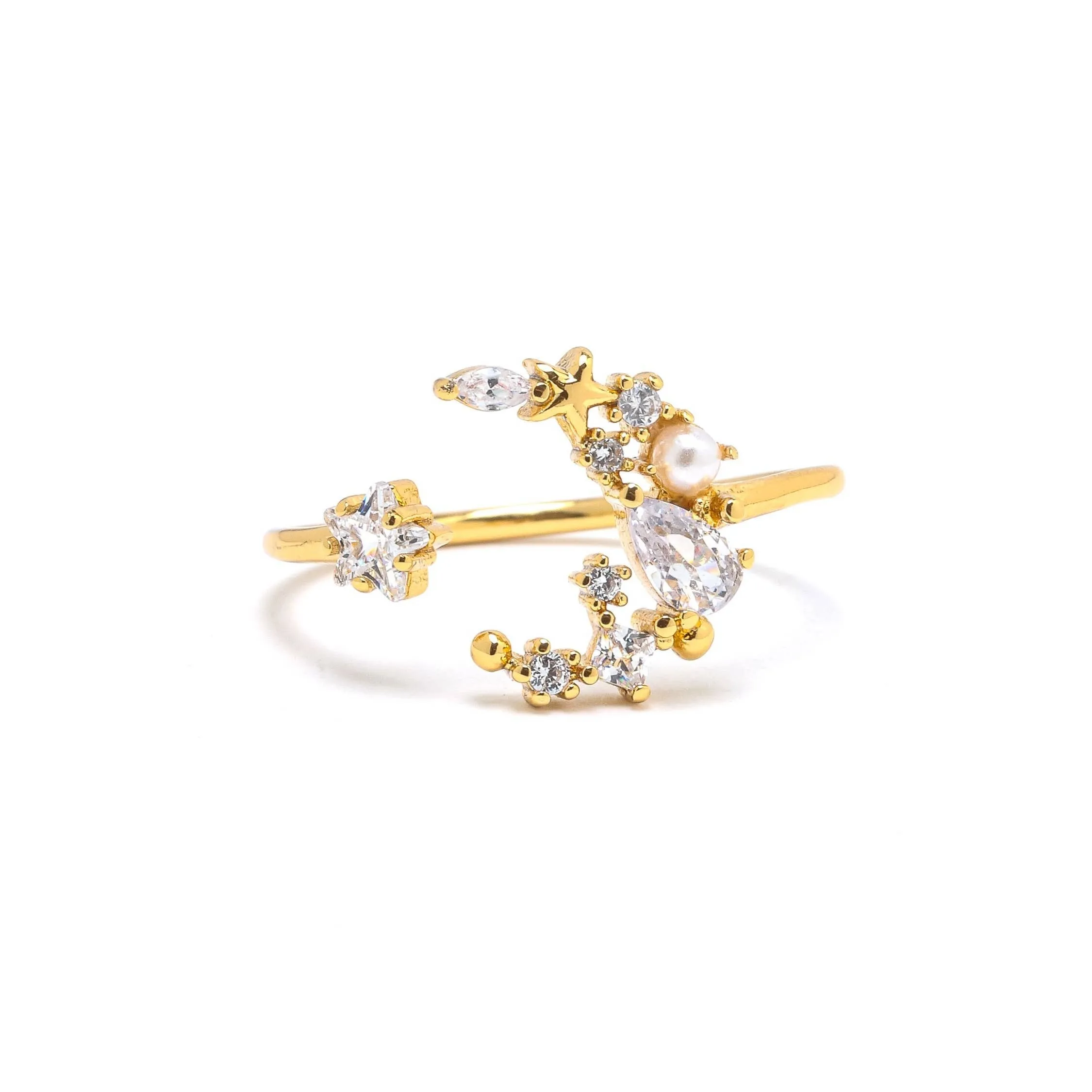 Studded Moon Open Band Ring