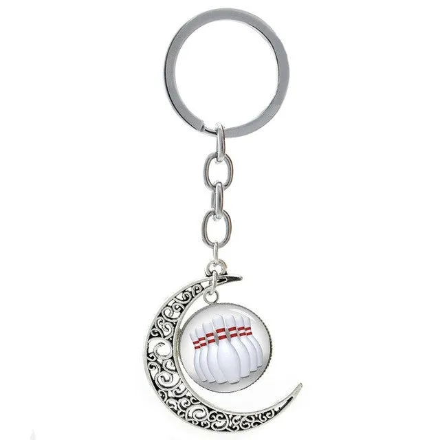 Summer Beach Volleyball picture moon pendant keychain casual sports football basketball rugby tennis golf key chain ring T255