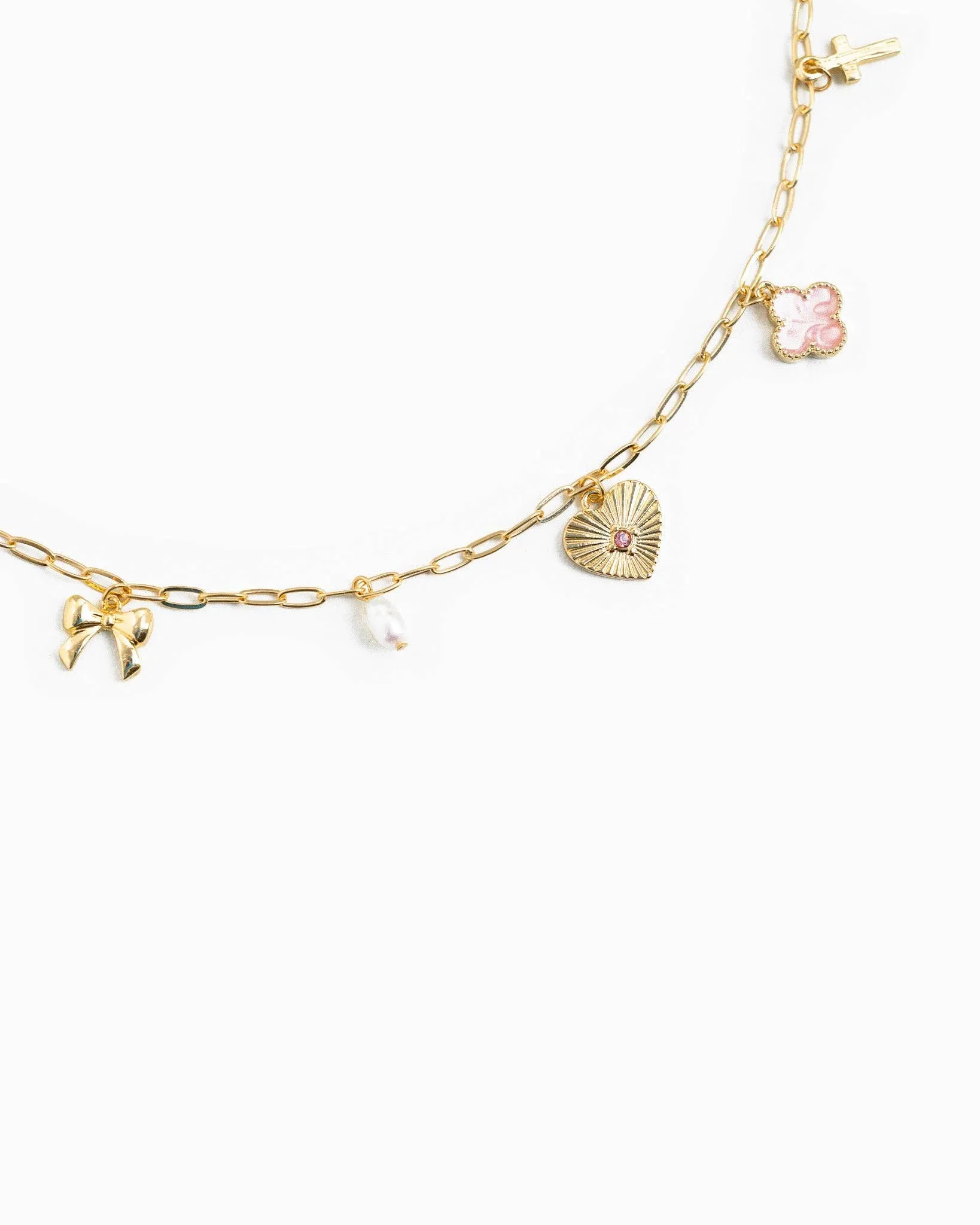 Sunburst Heart Charm Necklace: Pink