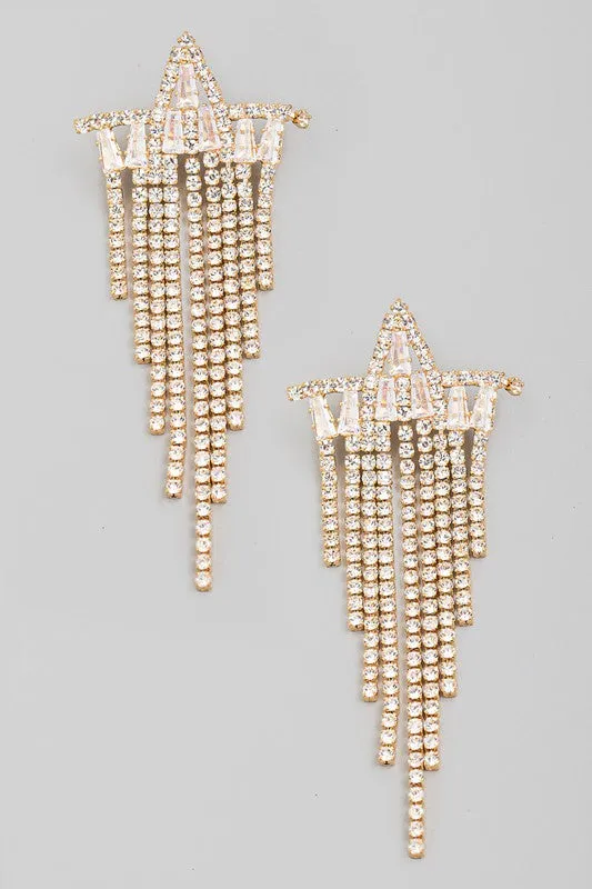 Super Star CZ Fringe Earrings - Gold