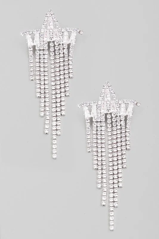 Super Star CZ Fringe Earrings - Silver