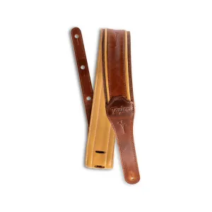 Taylor Spring Vine 2.5Inch Leather Guitar Strap, Medium Brown/Butterscotch Trim