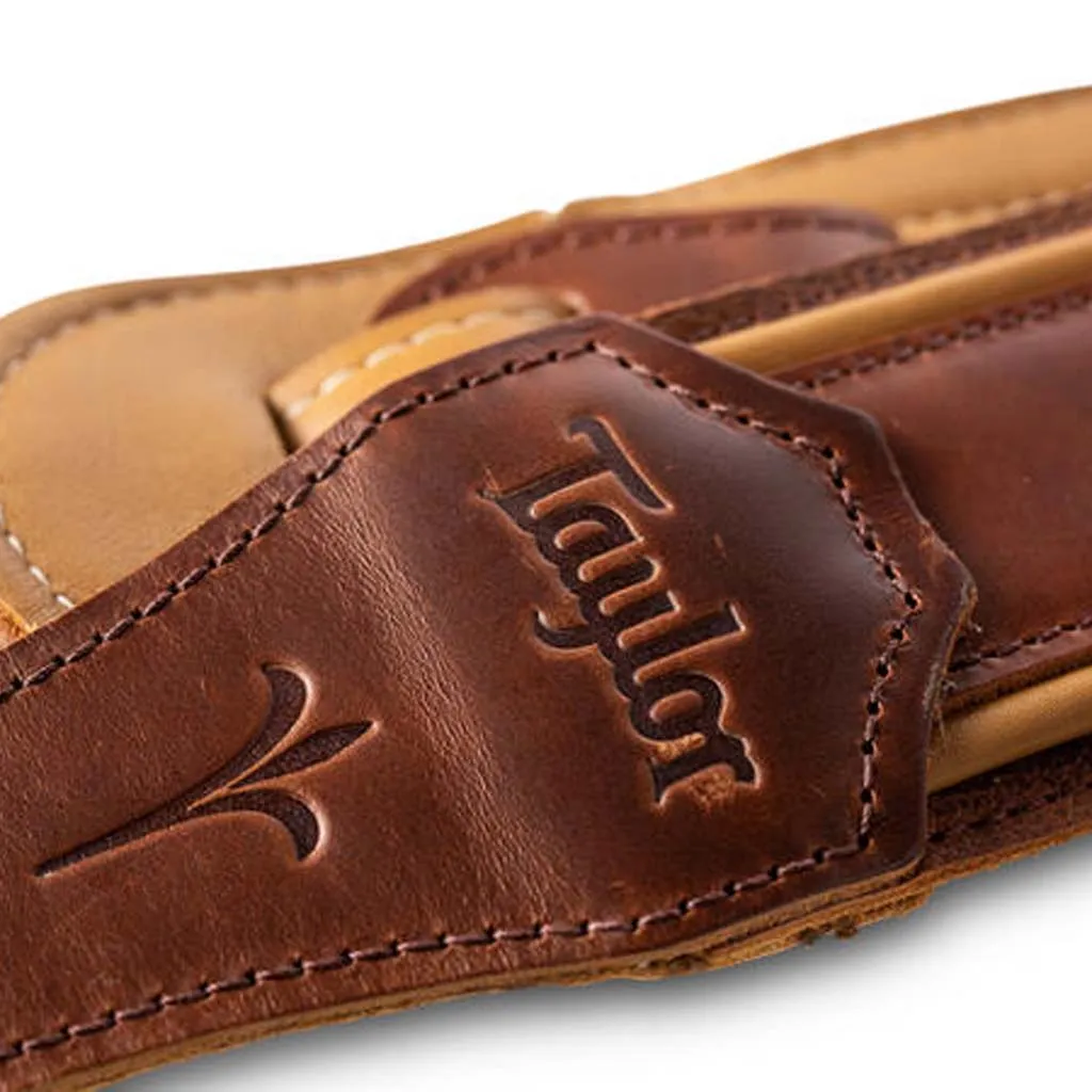 Taylor Spring Vine 2.5Inch Leather Guitar Strap, Medium Brown/Butterscotch Trim
