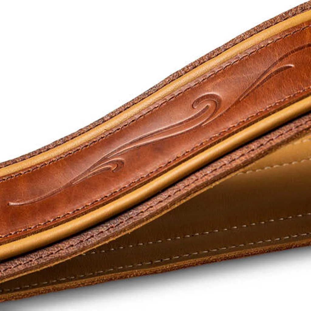 Taylor Spring Vine 2.5Inch Leather Guitar Strap, Medium Brown/Butterscotch Trim