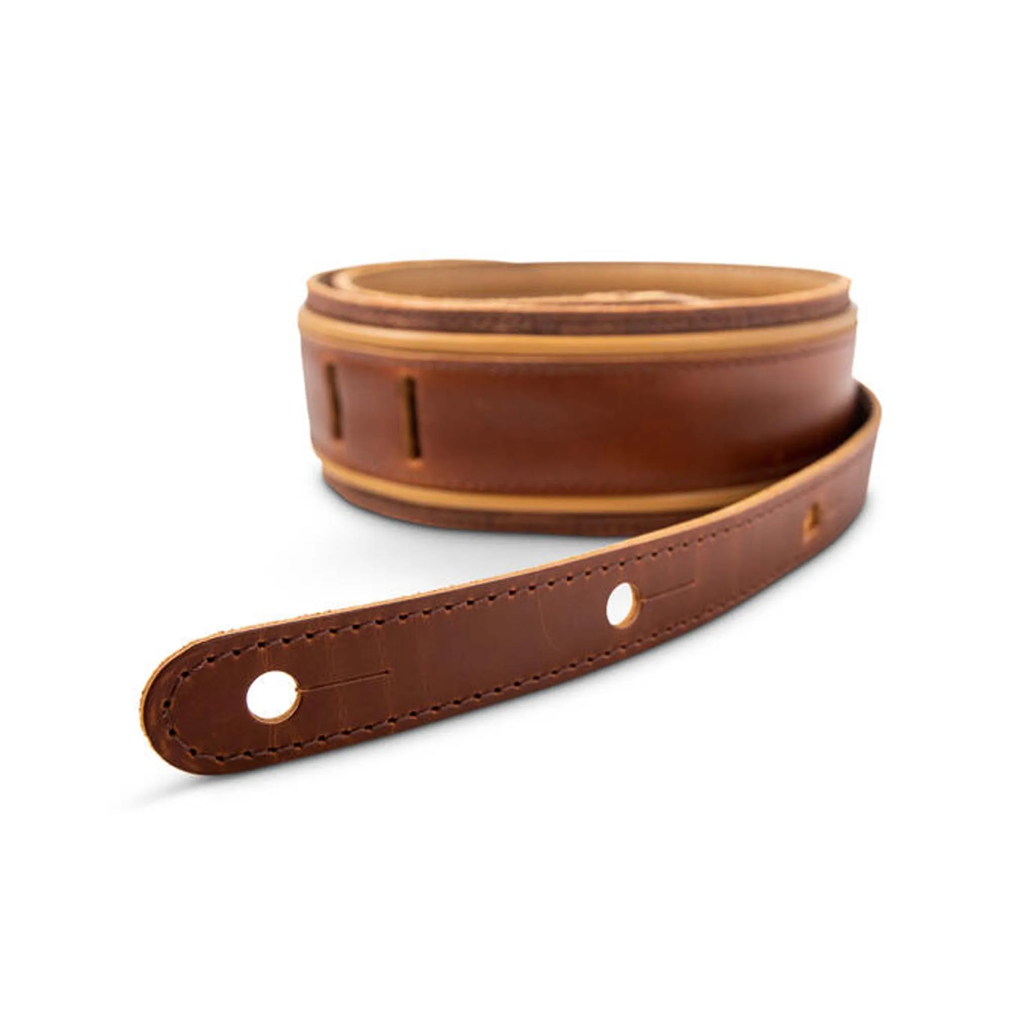 Taylor Spring Vine 2.5Inch Leather Guitar Strap, Medium Brown/Butterscotch Trim