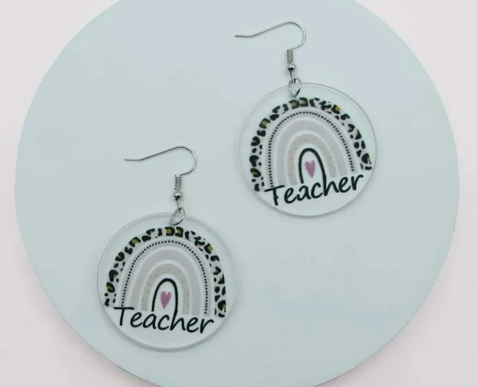 Teacher earrings Rainbow School Teach Leopard Heart School