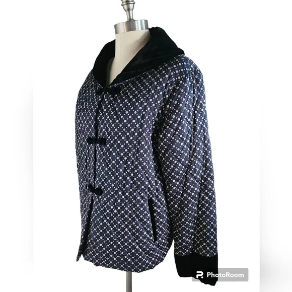 TIAN ART Quilted Floral Velvet Trim Chinese Jacket | SZ M
