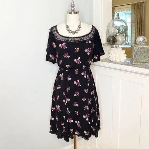 Torrid Black Floral Lace Off The Shoulder Boho Dress 0 Large