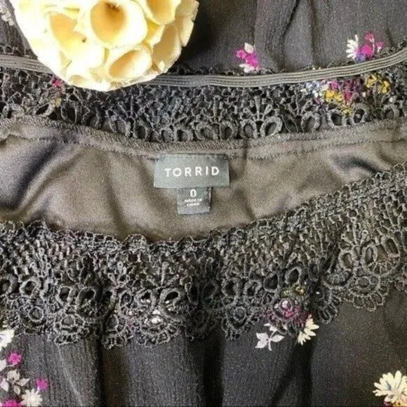 Torrid Black Floral Lace Off The Shoulder Boho Dress 0 Large