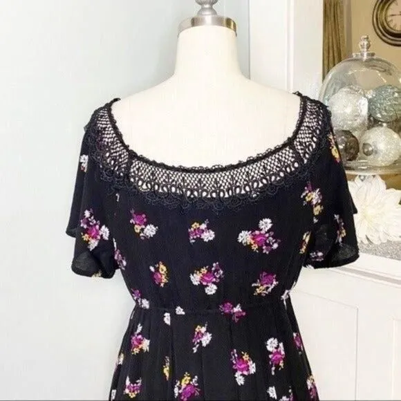 Torrid Black Floral Lace Off The Shoulder Boho Dress 0 Large