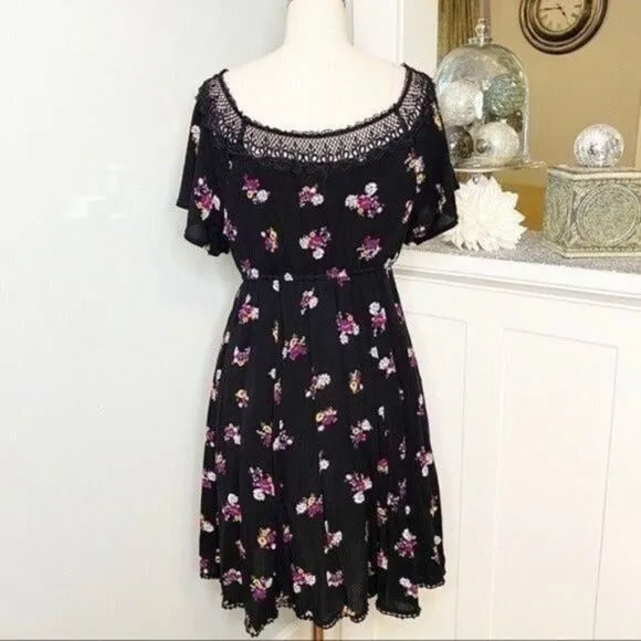 Torrid Black Floral Lace Off The Shoulder Boho Dress 0 Large