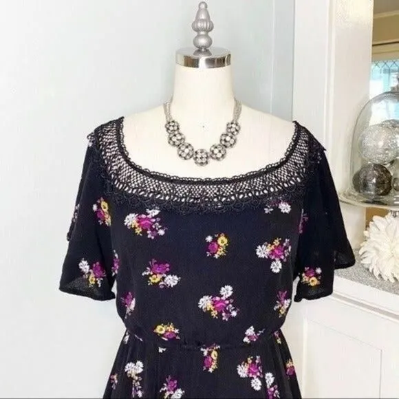 Torrid Black Floral Lace Off The Shoulder Boho Dress 0 Large