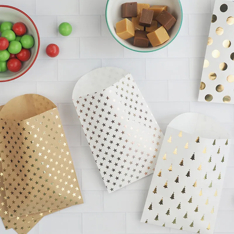 TREAT BAGS WHITE-GOLD SPOTS 6PC