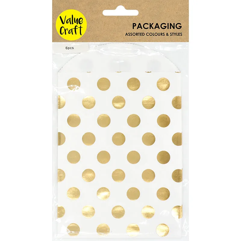 TREAT BAGS WHITE-GOLD SPOTS 6PC