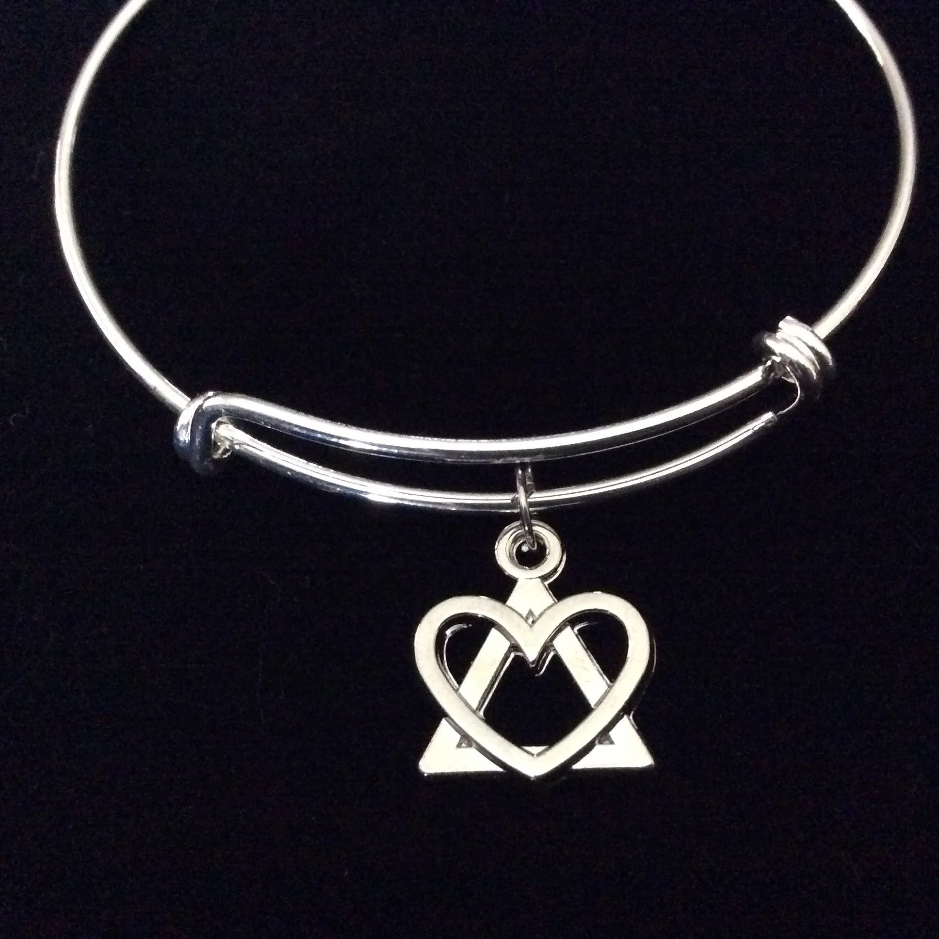 Triangle and Heart Expandable Silver Charm Bracelet Adjustable Wire Bangle Adoption Symbol