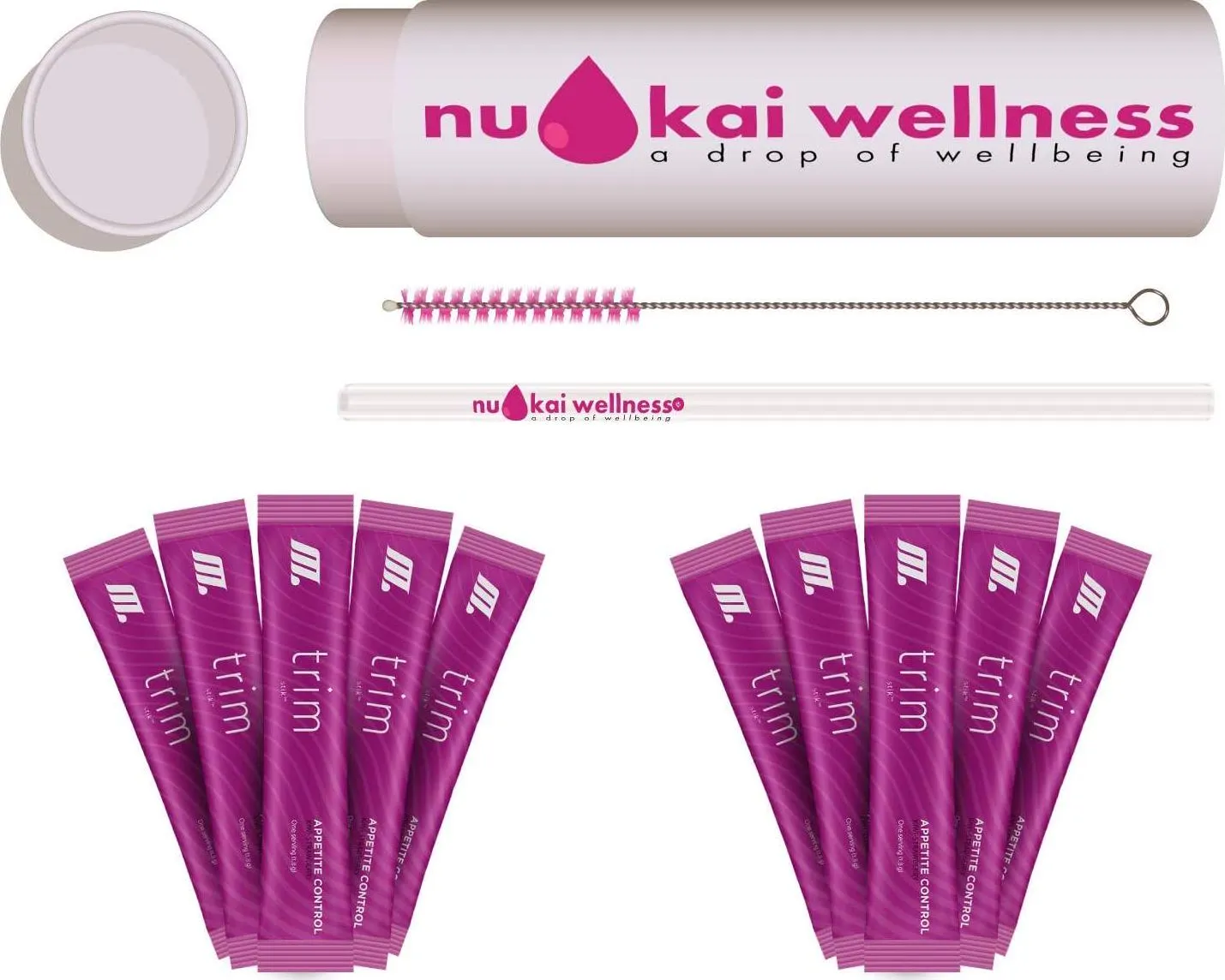 Trim Stik (Fat Burner) 10 Stik Sampler (Upto 20 Servings)-Keto Friend (No Carbs No Sugar) - w/Reusable Clear Straight Glass Straw 8.27 x 10mm w/Brush