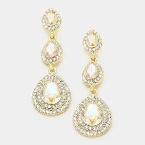 Triple Glass Crystal Faux Topaz Gold Earrings