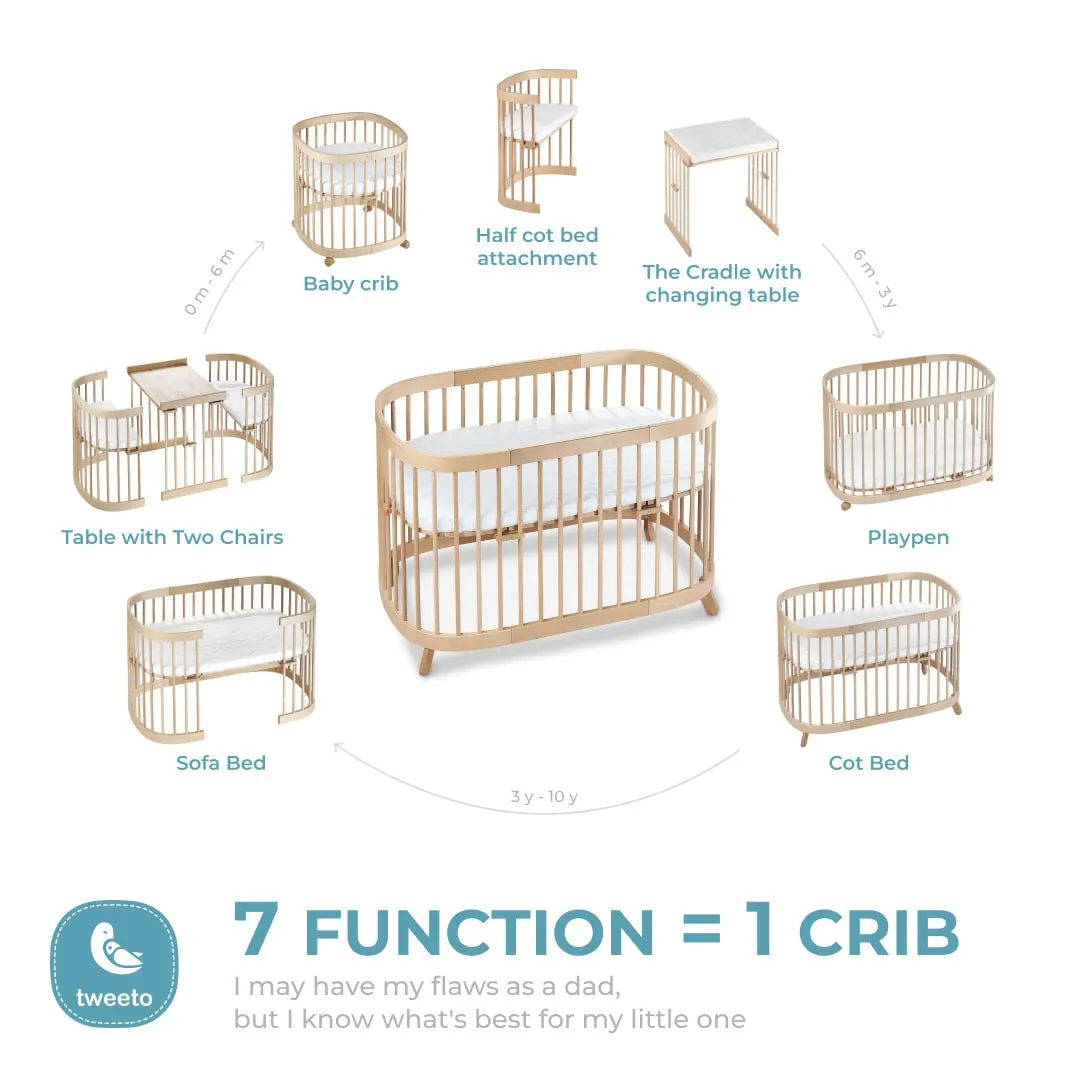 Tweeto 7 in 1 Baby Cot White Multifunctional