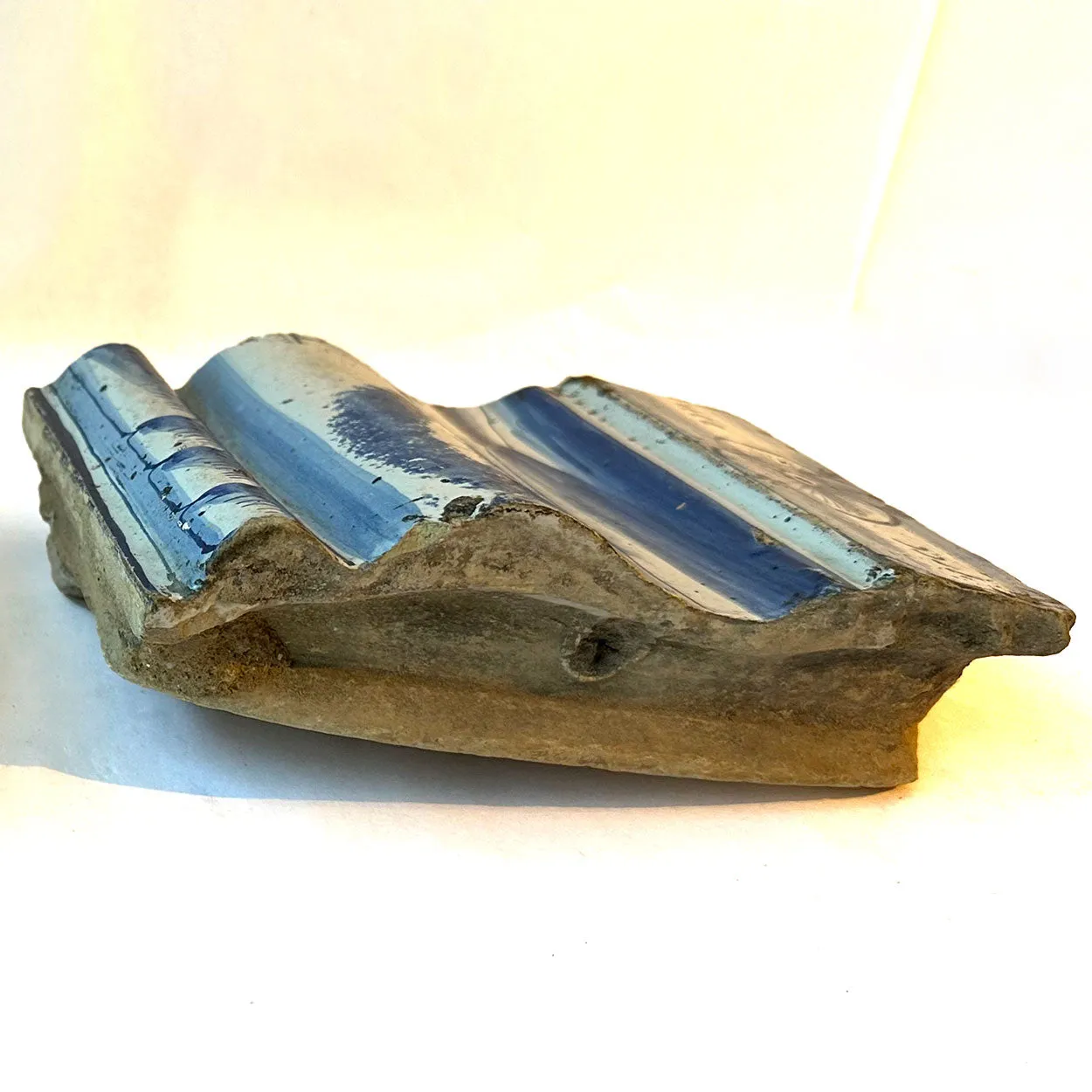 Two Dutch Baroque Delft Blue and White Pottery Tile Architectural Trim Fragments