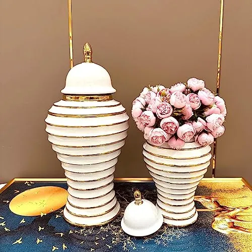 UJEAVETTE® Ceramic Ginger Jar Vase Accs Porcelain Storage Jar for Table Wedding L