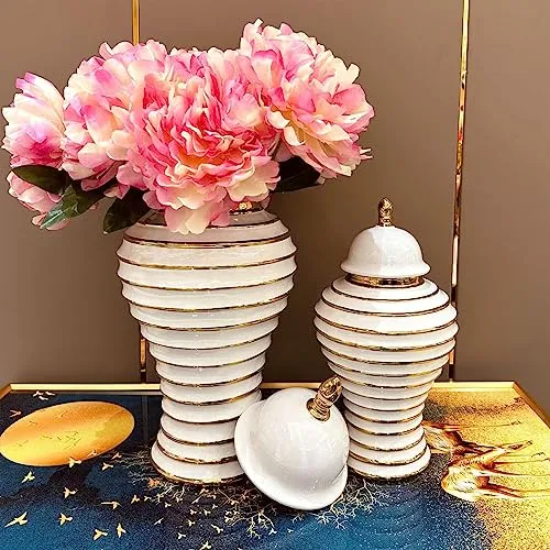 UJEAVETTE® Ceramic Ginger Jar Vase Accs Porcelain Storage Jar for Table Wedding L