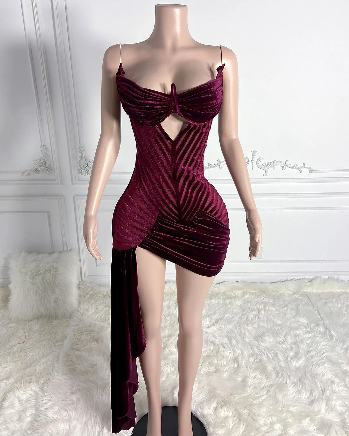 Velvet Cut Out Draping Corset Gown (Gloves not included)