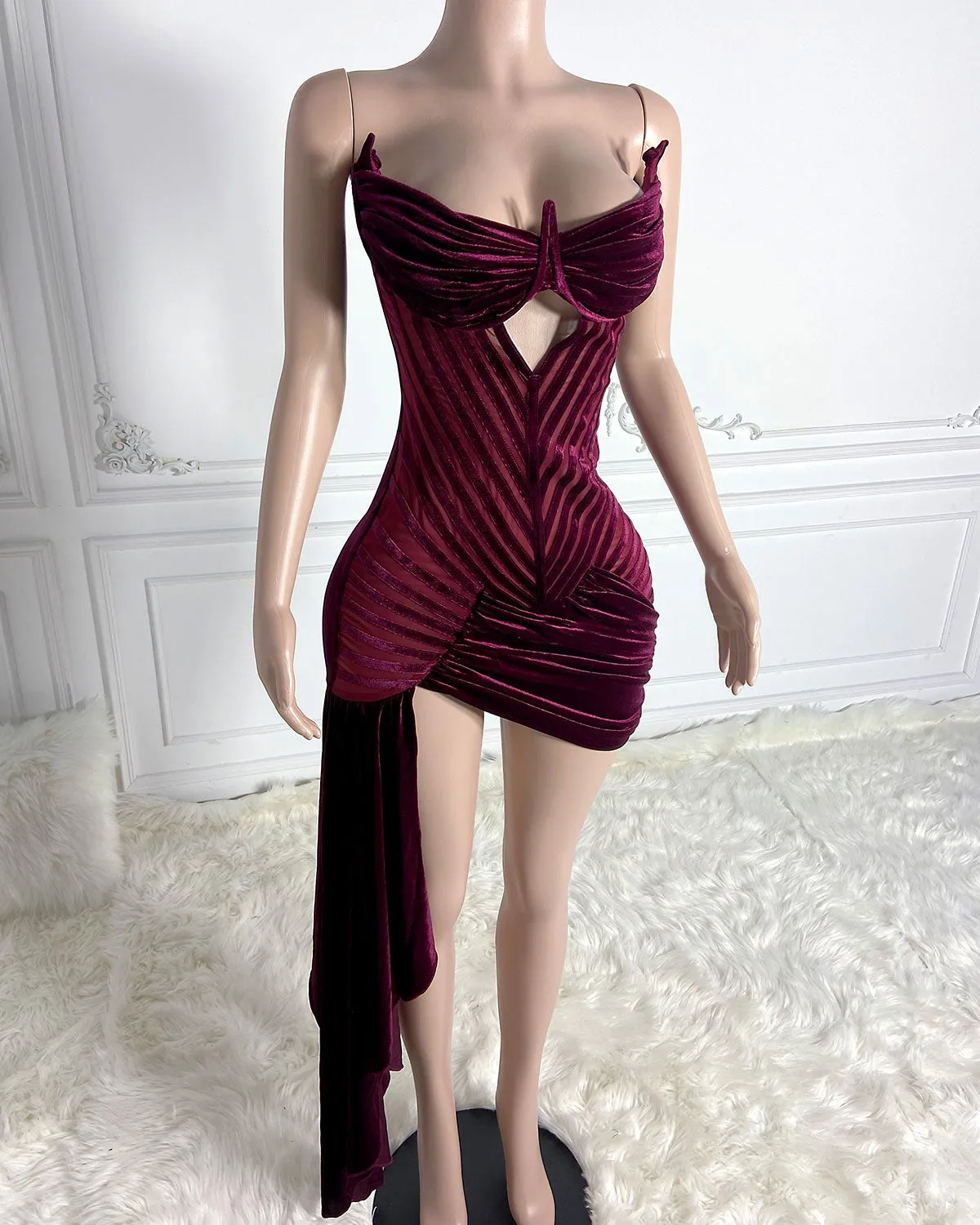 Velvet Cut Out Draping Corset Gown (Gloves not included)