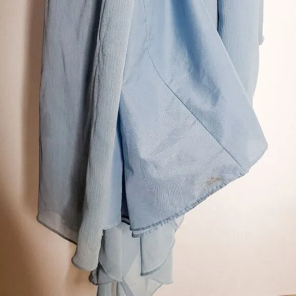 Vera Wang White Mist Blue Long Tank V Neck Chiffon Dress Low Crisscross Back 2