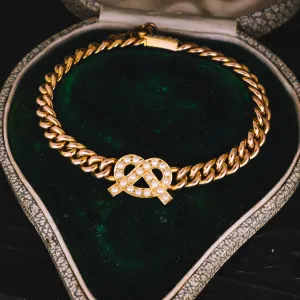 Victorian Pearl Lover's Knot Curb-Link Bracelet