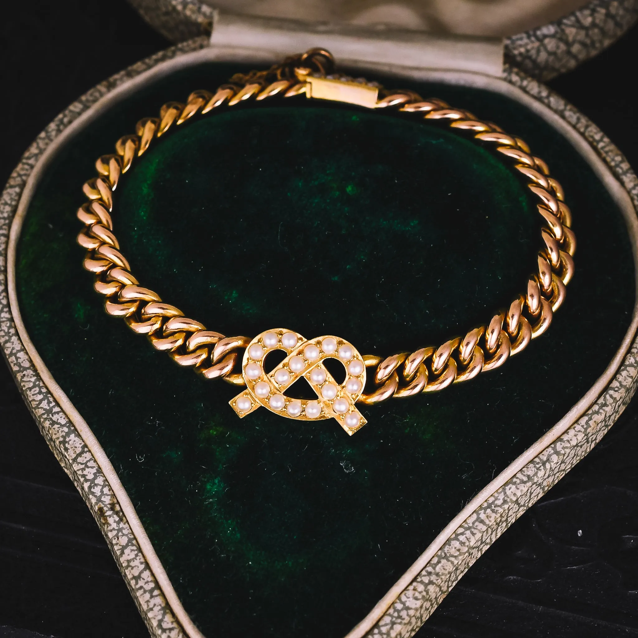 Victorian Pearl Lover's Knot Curb-Link Bracelet