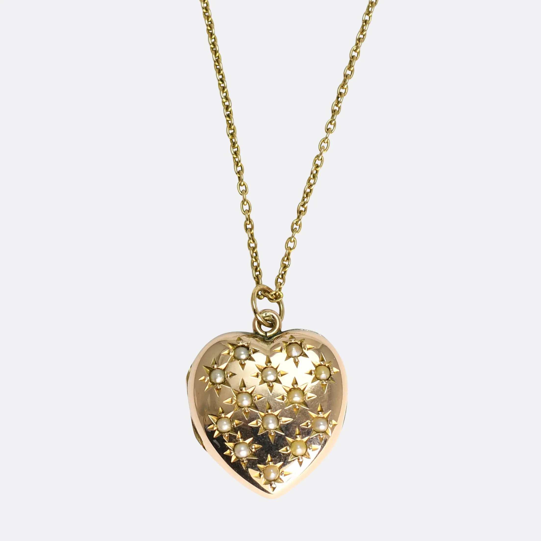 Victorian Pearl Puffed Heart Locket Pendant