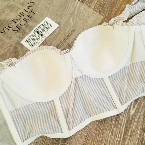 Victoria's Secret Striped Ruffle Bra Bralette Bandeau Crop Top Bustier NWT 32B