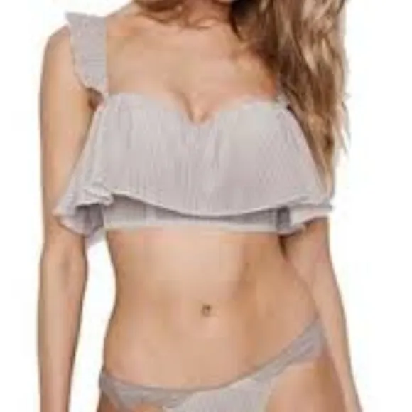 Victoria's Secret Striped Ruffle Bra Bralette Bandeau Crop Top Bustier NWT 32B